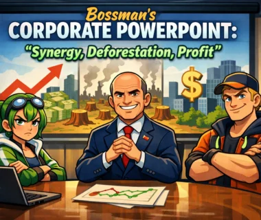 Bossman’s Corporate PowerPoint: “Synergy, Deforestation, Profit”